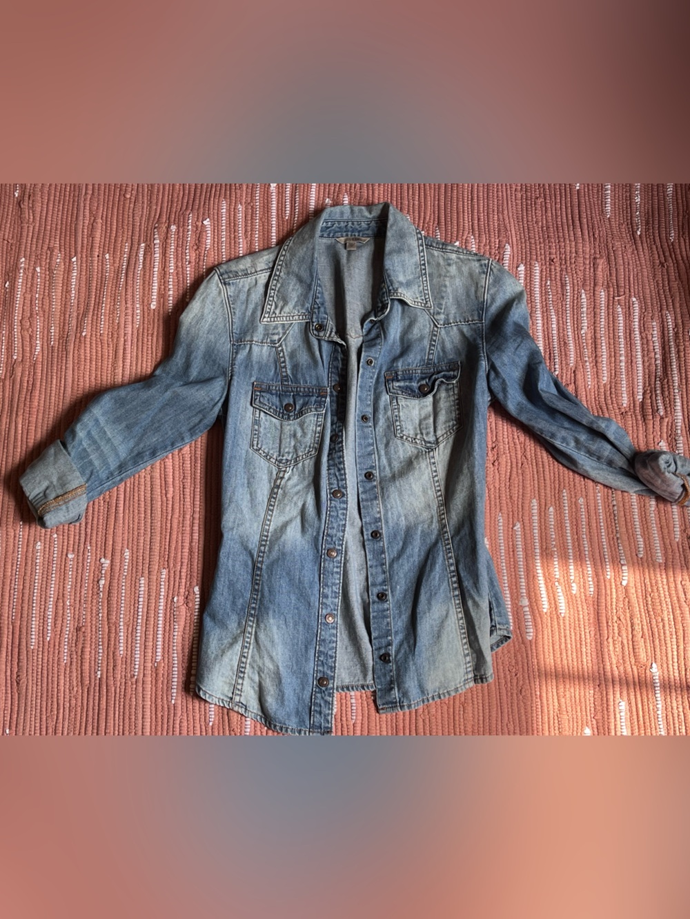 GUESS BRAND. Classic Light Wash Denim Button-Up Shirt